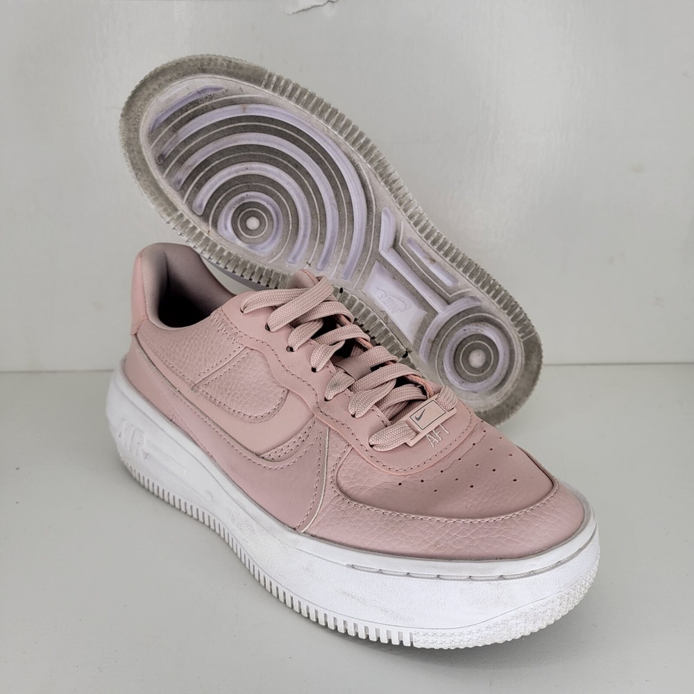 Nike Air Force 1 Platform Sneakers Shoes Womens Sz 6 Blush Suede Leather Lace Up - Picture 5 of 8
